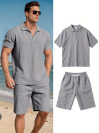 LinoVero Herren Set – Leinen Poloshirt mit Shorts für den Sommer