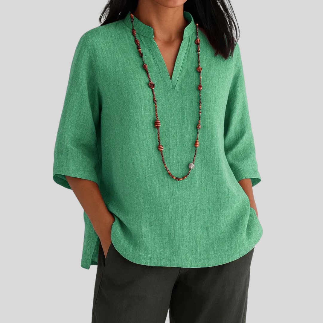 Floreva Damenbluse – Locker Geschnittene Bluse mit Rundhalsausschnitt