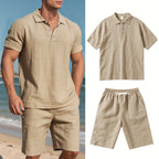 LinoVero Herren Set – Leinen Poloshirt mit Shorts für den Sommer