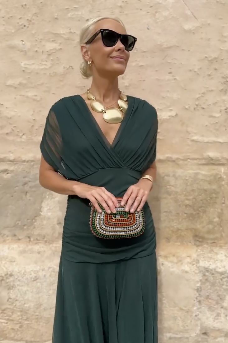 Lunavera Maxikleid Damen – Fließendes Kleid mit V-Ausschnitt