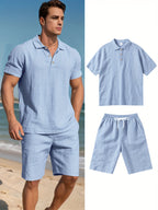 LinoVero Herren Set – Leinen Poloshirt mit Shorts für den Sommer