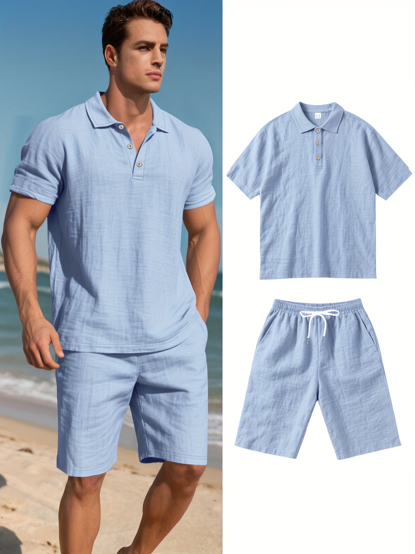 LinoVero Herren Set – Leinen Poloshirt mit Shorts für den Sommer