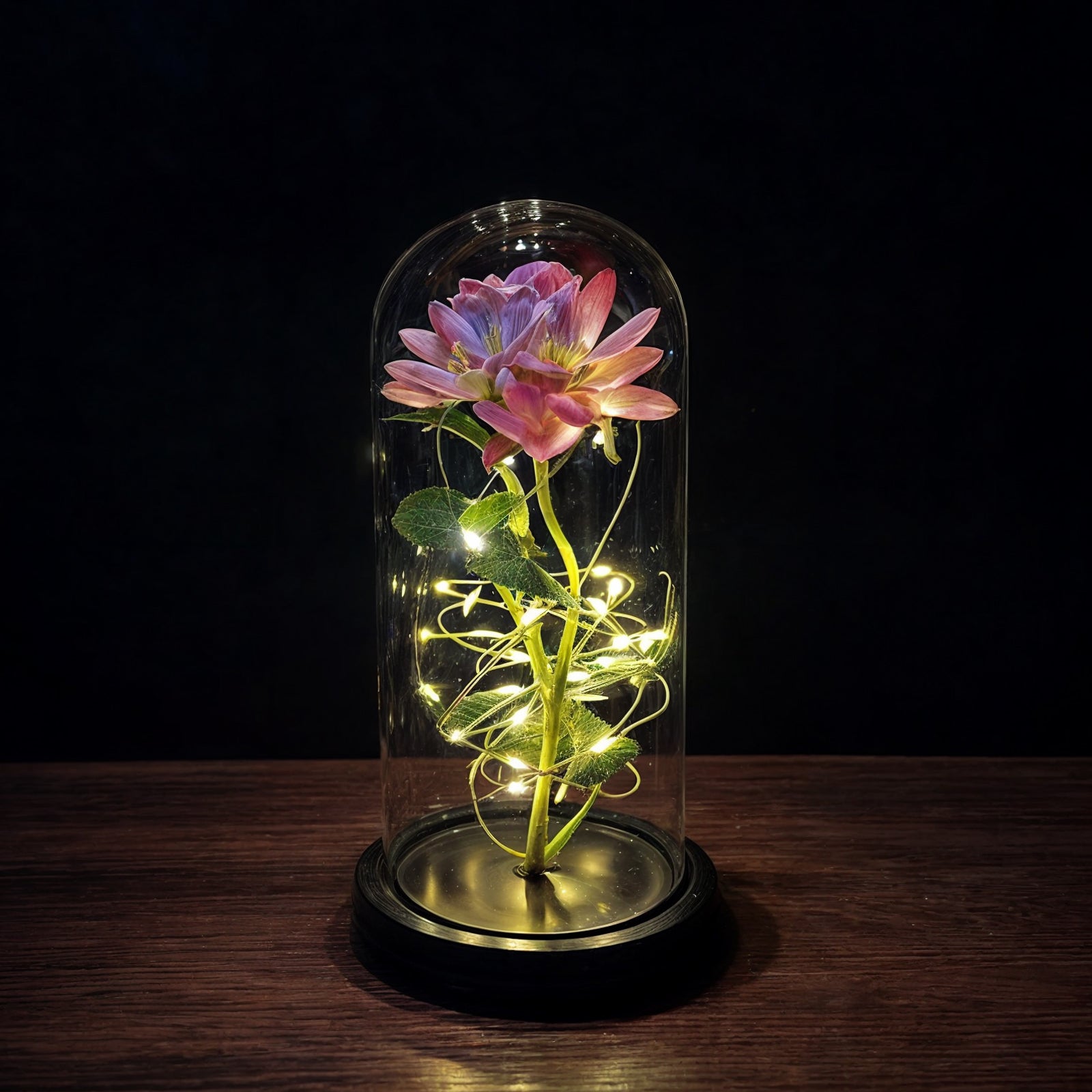 Rosenglanz LED Dekorationsrose unter Glasglocke Geschenkidee