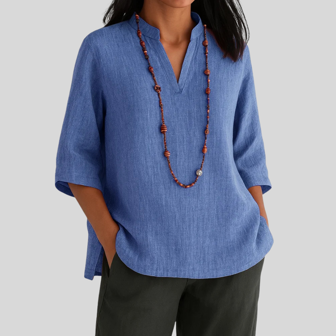 Floreva Damenbluse – Locker Geschnittene Bluse mit Rundhalsausschnitt