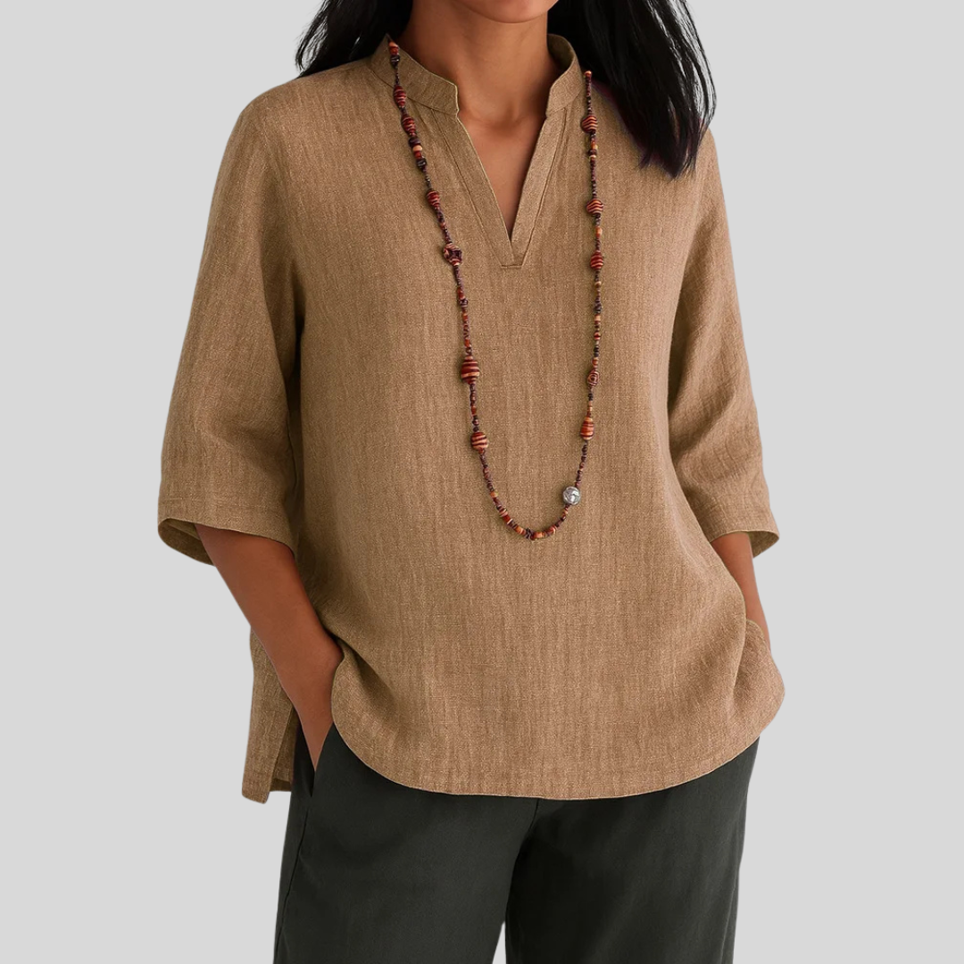 Floreva Damenbluse – Locker Geschnittene Bluse mit Rundhalsausschnitt