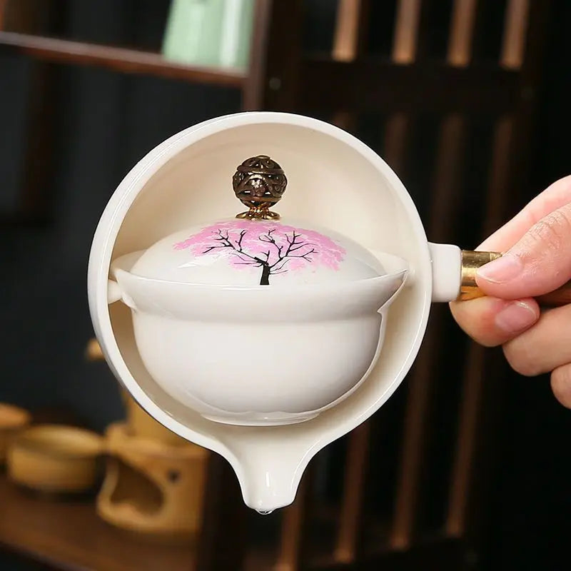 SakuraFlow Teekanne mit Drehbarem Teefilter aus Keramik