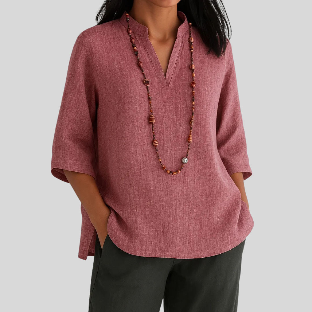 Floreva Damenbluse – Locker Geschnittene Bluse mit Rundhalsausschnitt