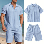 LinoVero Herren Set – Leinen Poloshirt mit Shorts für den Sommer