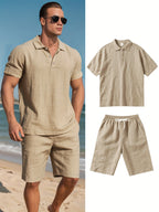 LinoVero Herren Set – Leinen Poloshirt mit Shorts für den Sommer