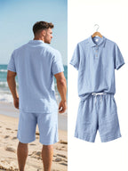 LinoVero Herren Set – Leinen Poloshirt mit Shorts für den Sommer