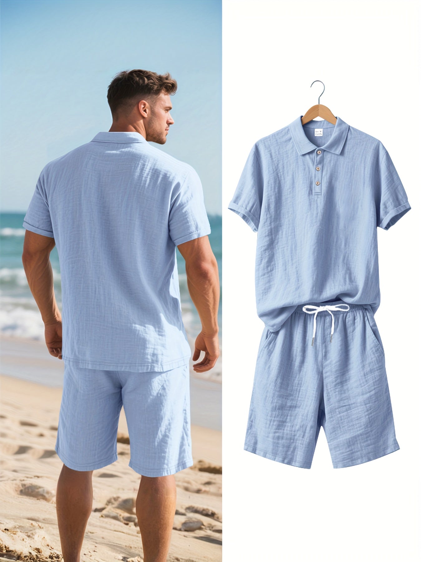 LinoVero Herren Set – Leinen Poloshirt mit Shorts für den Sommer