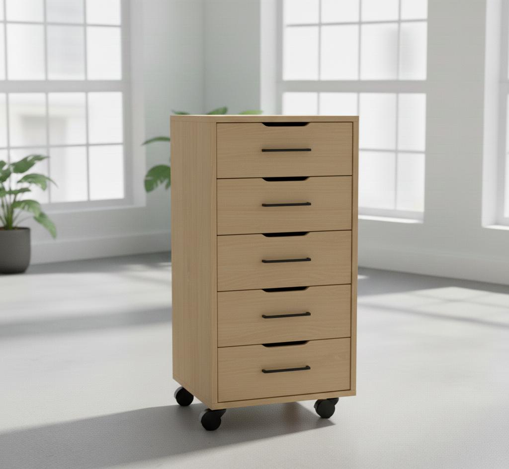 Schubladenelement mit fünf Fronten und rollbarem Unterbau