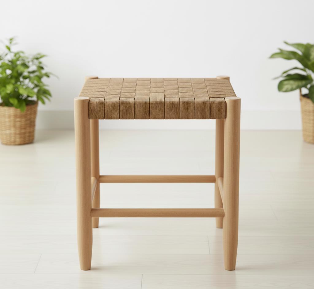 Hocker mit Geflochtener Sitzfläche und Rundbeinen