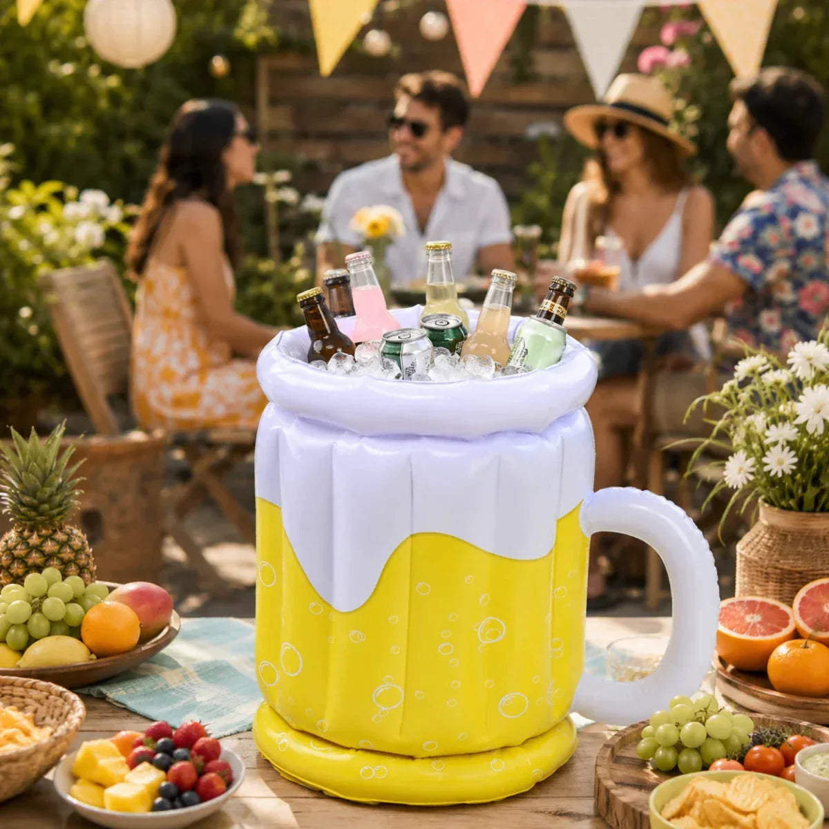 FrostMug nadmuchiwany chłodziarz na napoje w kształcie kufla do piwa na imprezy i do ogrodu
