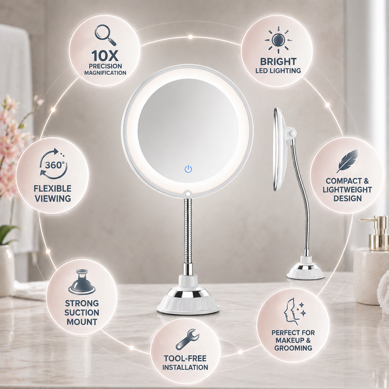 ClearView LED Kosmetikspiegel mit 10-facher Vergrößerung