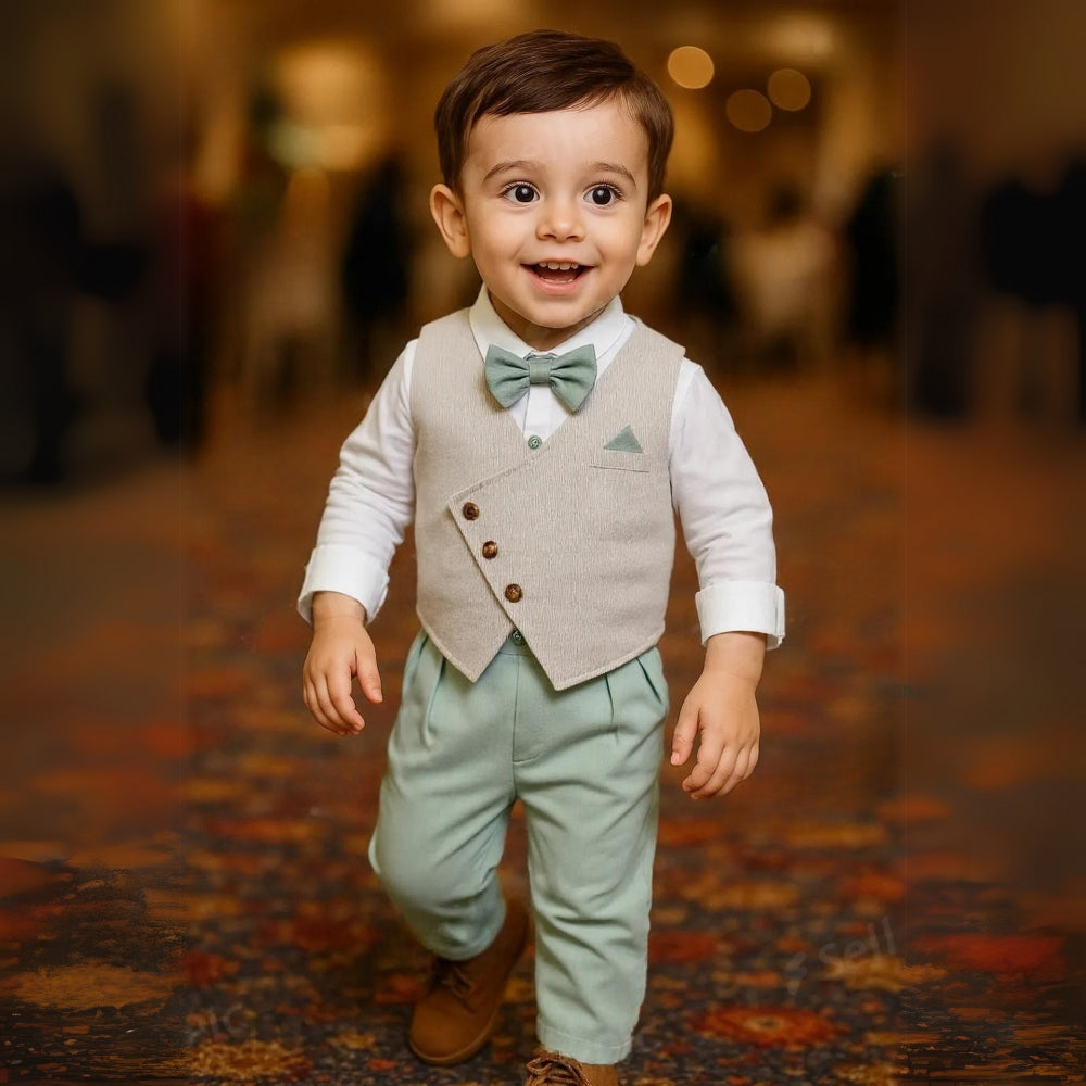 Gentino Kinderanzug Set – 4-teiliges Festliches Outfit mit Fliege
