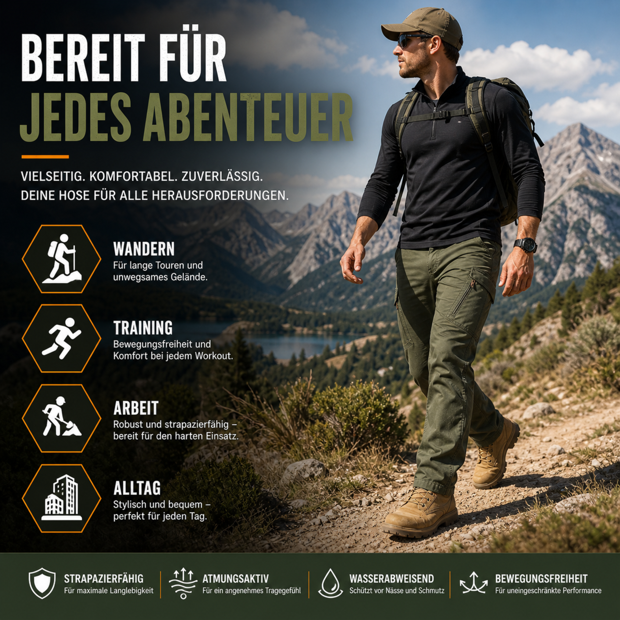 BergFlex Outdoorhose Herren leicht und schnelltrocknend