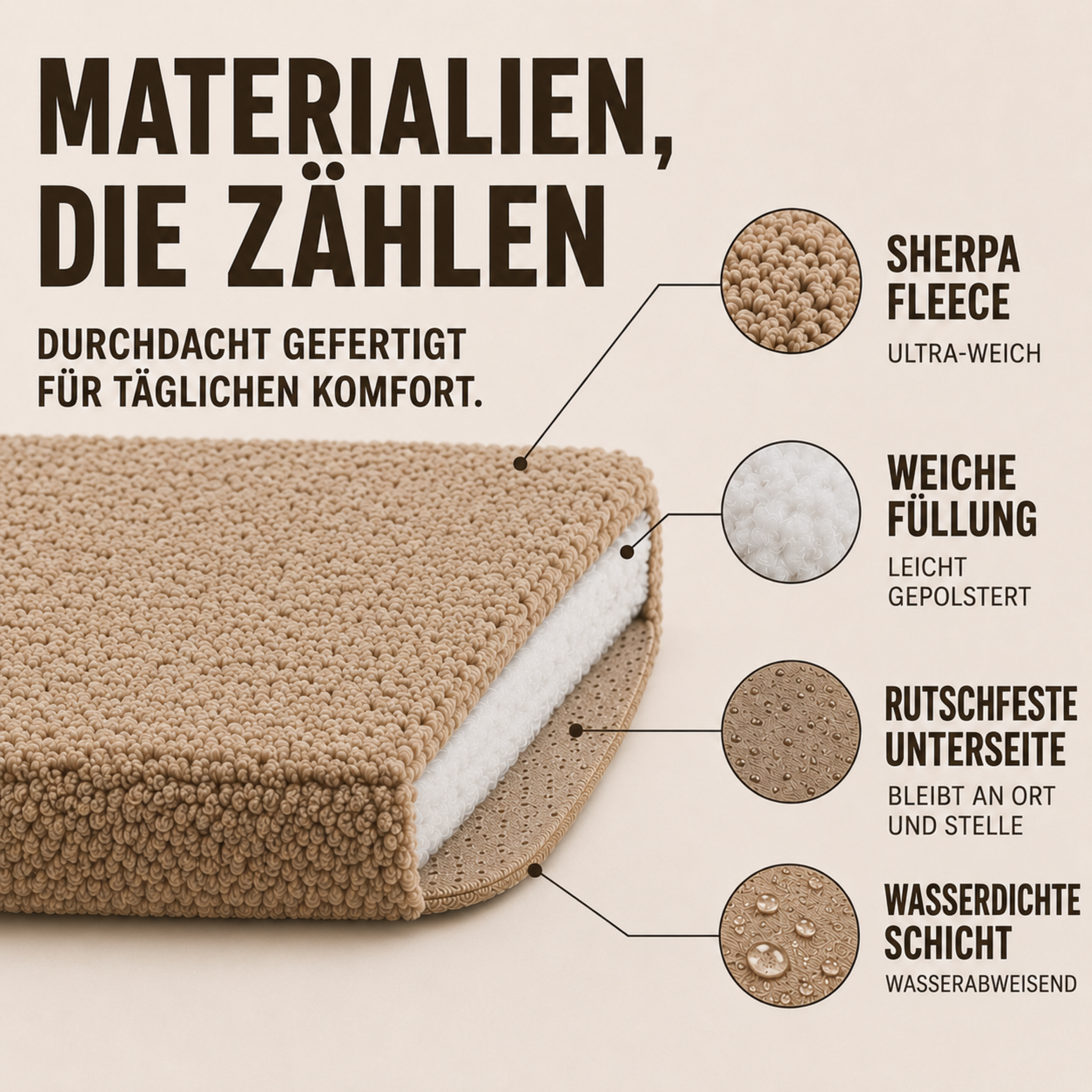 KuschelNest Hundematte mit Waschbarem Bezug und Rutschschutz