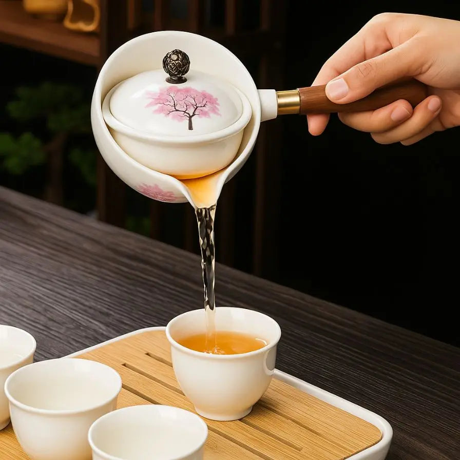 SakuraFlow Teekanne mit Drehbarem Teefilter aus Keramik