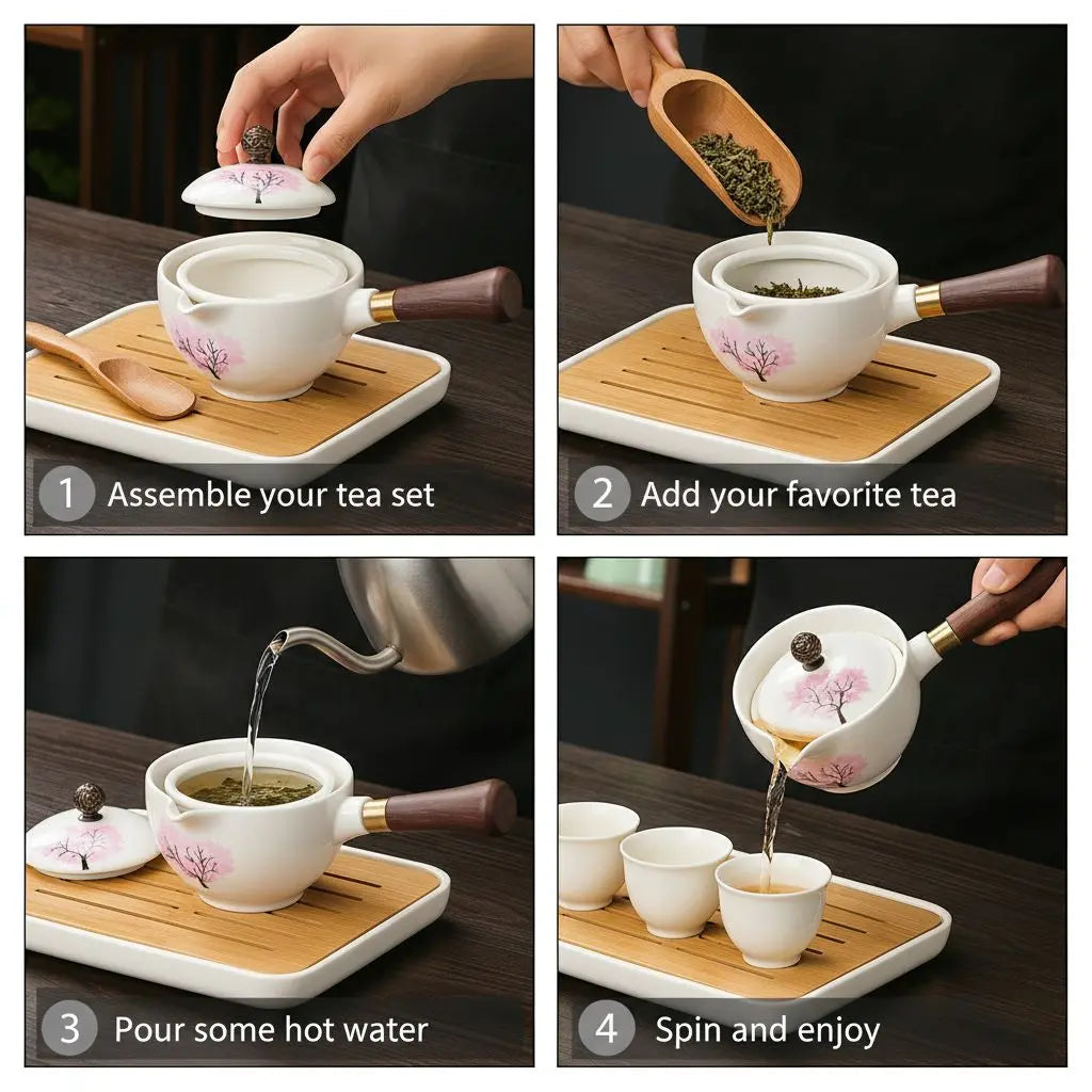 SakuraFlow Teekanne mit Drehbarem Teefilter aus Keramik