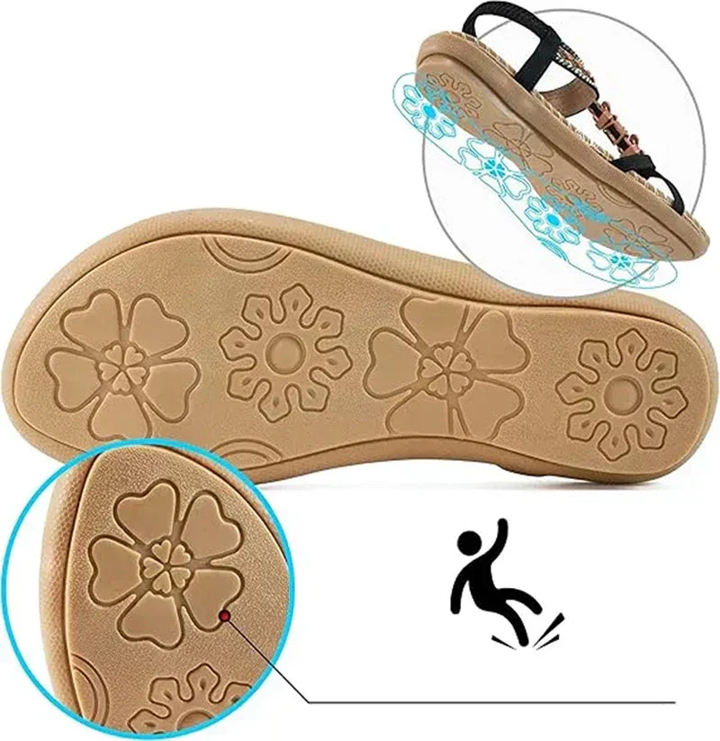 Komfortiva NaturSchritt Damen Ledersandalen im Boho-Stil mit Komfortfußbett