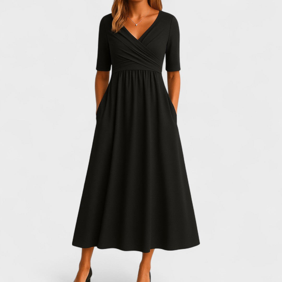 Eleganza midi kjole med V-udskæring til festlige lejligheder