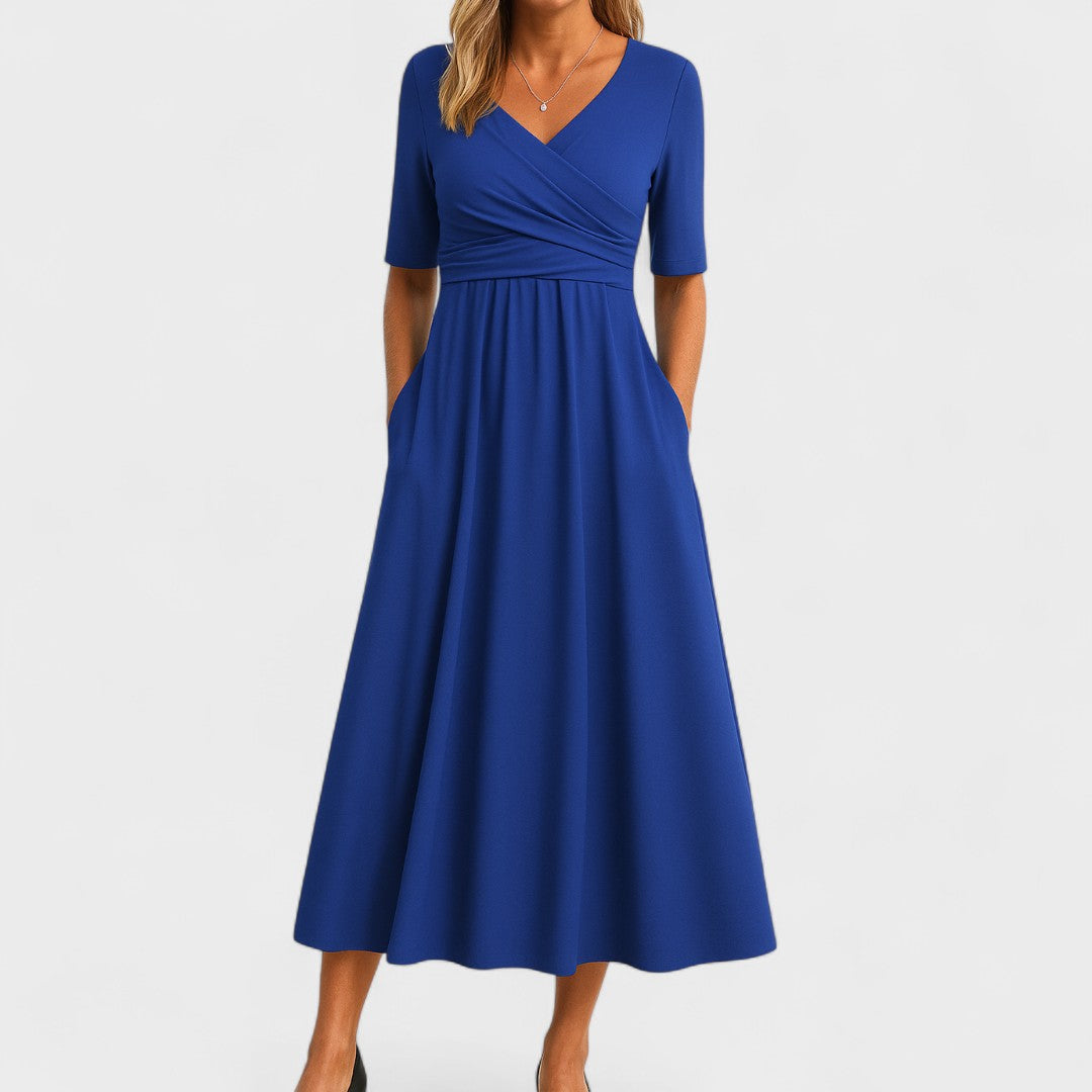 Eleganza midi kjole med V-udskæring til festlige lejligheder
