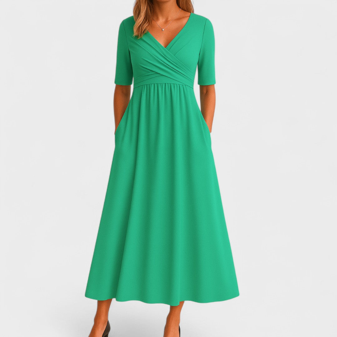 Eleganza midi kjole med V-udskæring til festlige lejligheder