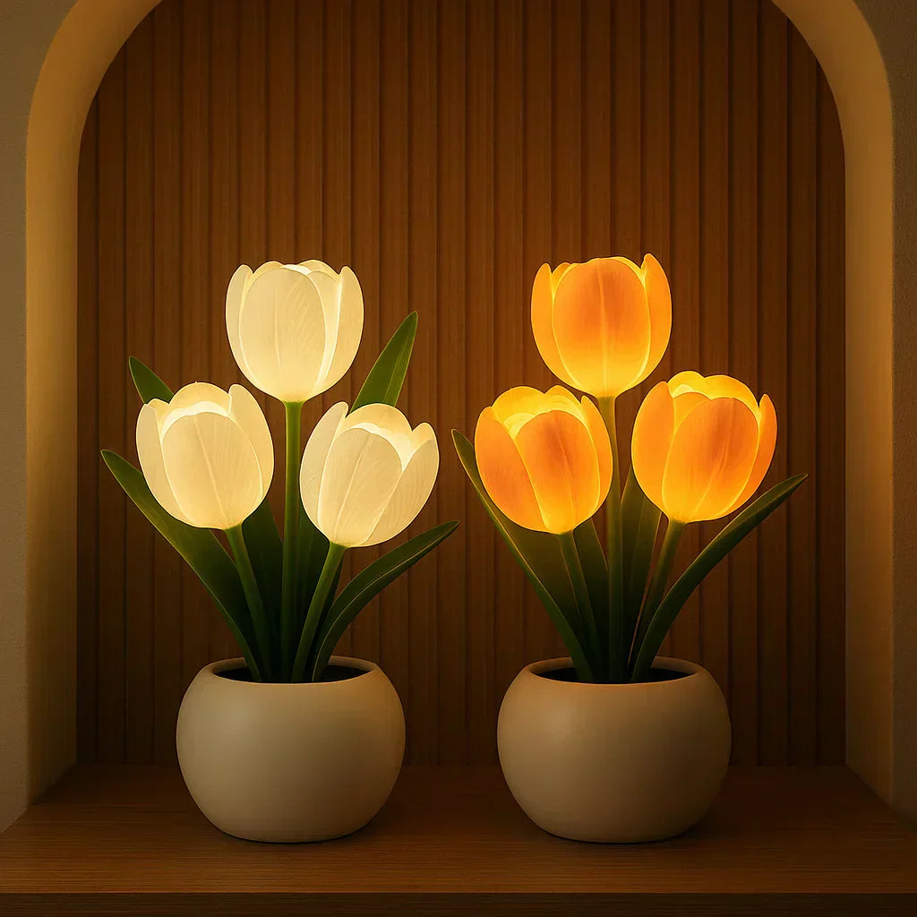 TulpenGlanz LED Tischlampe Dekorative Blumenleuchte mit USB