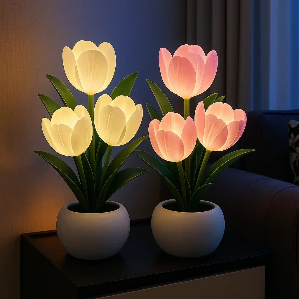 TulpenGlanz LED Tischlampe Dekorative Blumenleuchte mit USB