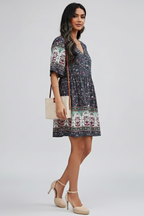 Floravie dames boho midikjole med blomsterprint og V-udskæring