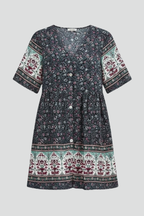 Floravie dames boho midikjole med blomsterprint og V-udskæring