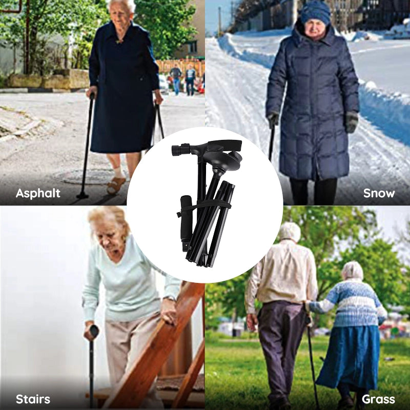 LumaStütz foldbar stok med LED-lys og komfortgreb