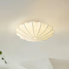 Okrągła lampa sufitowa z materiałowym kloszem i oprawą E27