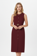 Livessa Damen Midi-Hemdkleid Ärmellos mit Taillengürtel Elegant