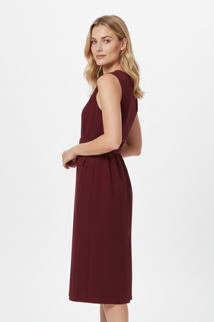 Livessa Damen Midi-Hemdkleid Ärmellos mit Taillengürtel Elegant