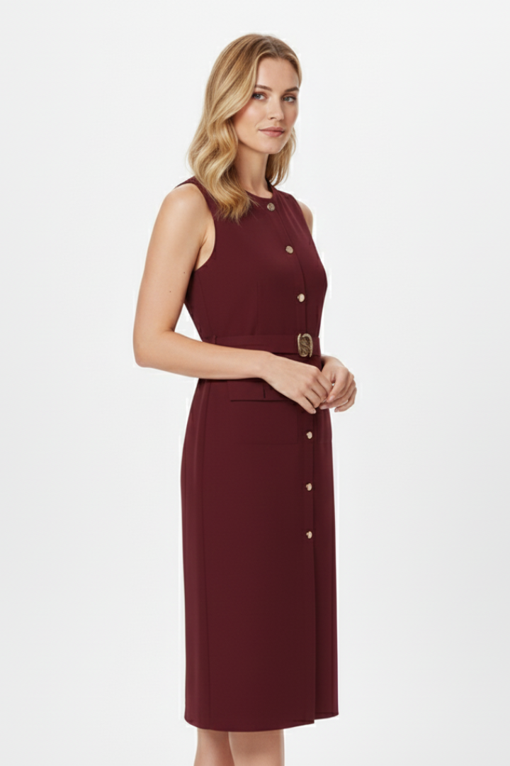 Livessa Damen Midi-Hemdkleid Ärmellos mit Taillengürtel Elegant