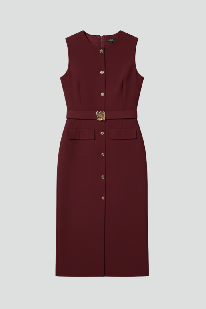 Livessa Damen Midi-Hemdkleid Ärmellos mit Taillengürtel Elegant