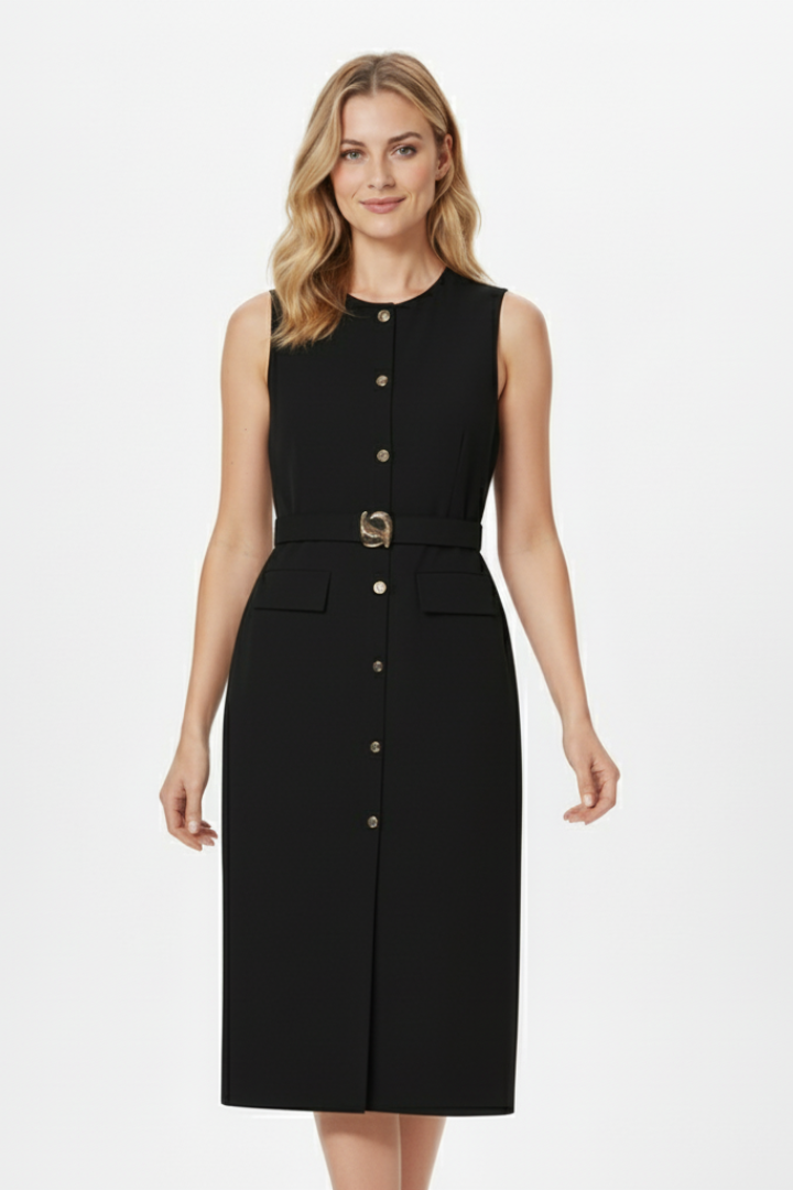 Livessa Damen Midi-Hemdkleid Ärmellos mit Taillengürtel Elegant
