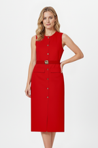 Livessa Damen Midi-Hemdkleid Ärmellos mit Taillengürtel Elegant