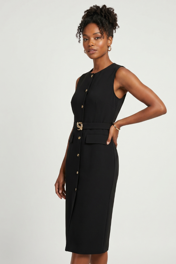 Livessa Damen Midi-Hemdkleid Ärmellos mit Taillengürtel Elegant