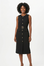Livessa Damen Midi-Hemdkleid Ärmellos mit Taillengürtel Elegant