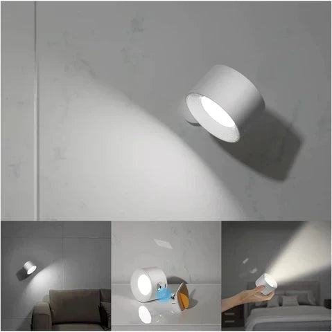Bezprzewodowa lampa ścienna LED z obrotową głowicą i ładowaniem USB