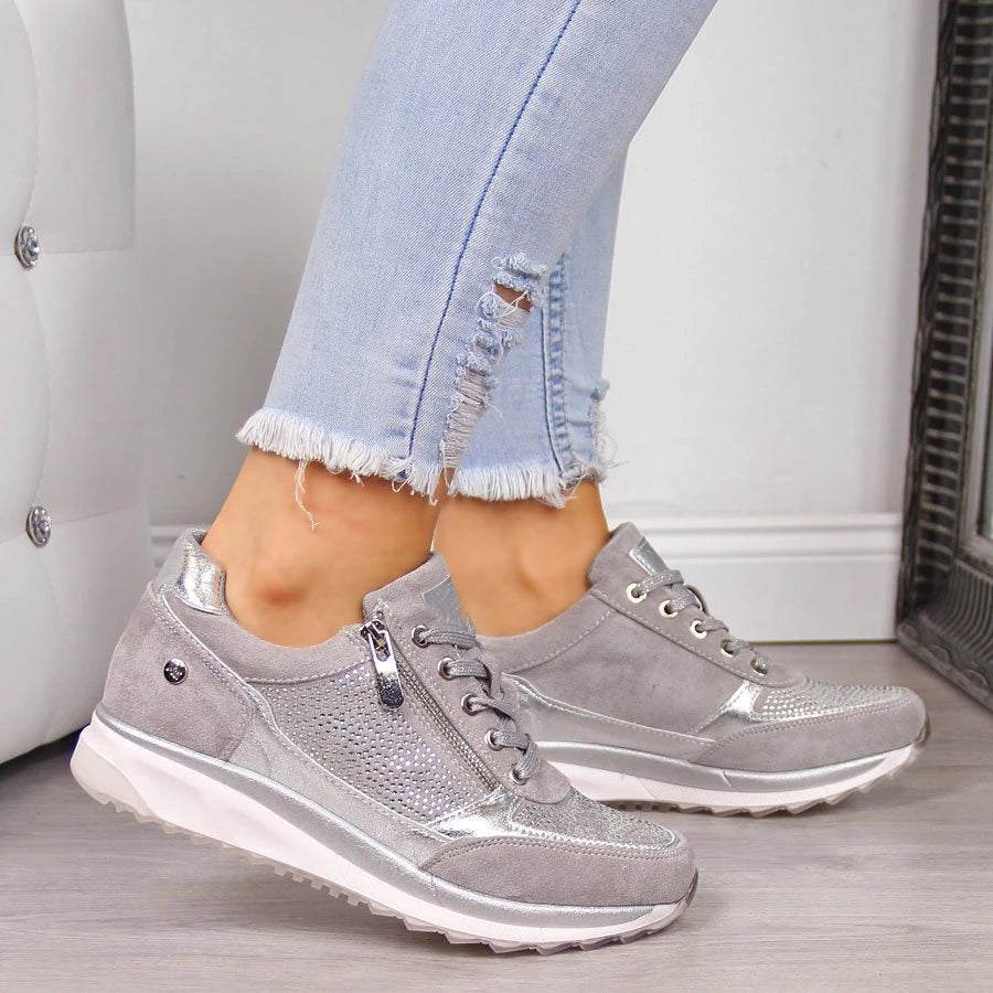Damen Freizeitschuhe mit Reißverschluss und Wildlederoptik