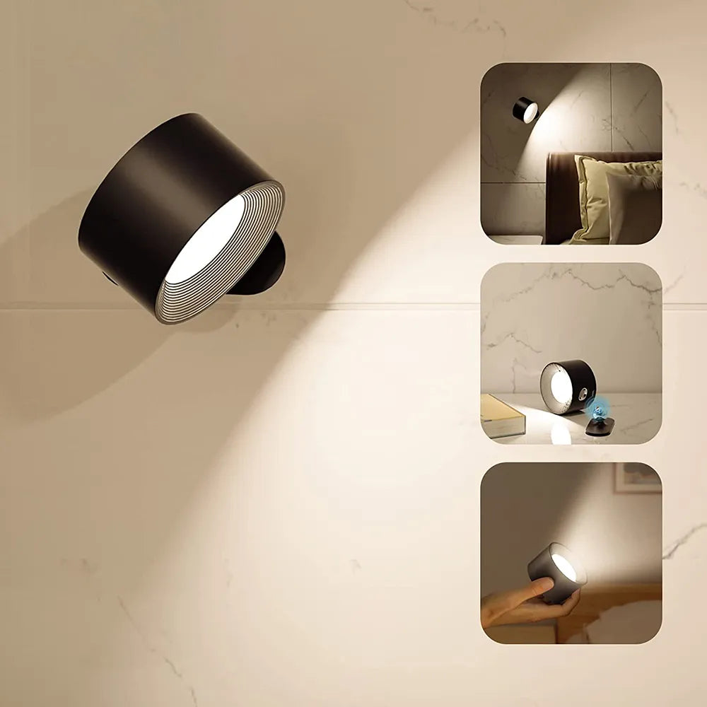 Bezprzewodowa lampa ścienna LED z obrotową głowicą i ładowaniem USB