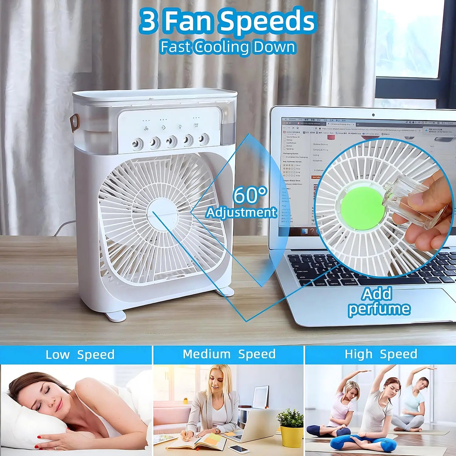 AquaGlow AirCool Luftkühler mit 600ml Tank & LED Beleuchtung