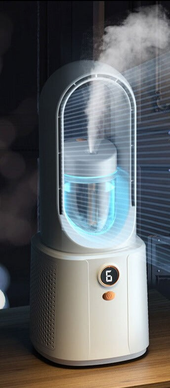 AirGlow PureFlow wentylator bezłopatkowy z nawilżaczem powietrza i lampką nocną  