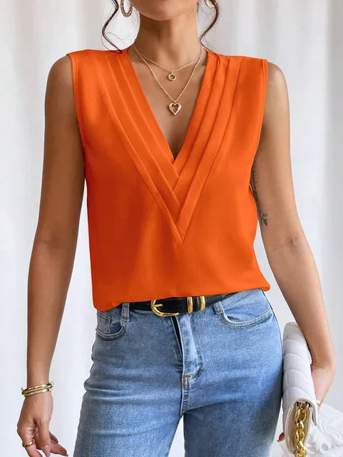 Elanora Damenbluse – Ärmellose Elegante Bluse für Alltag & Büro