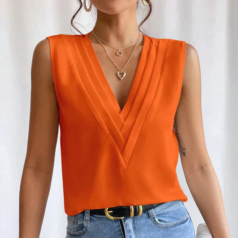 Elanora Damenbluse – Ärmellose Elegante Bluse für Alltag & Büro