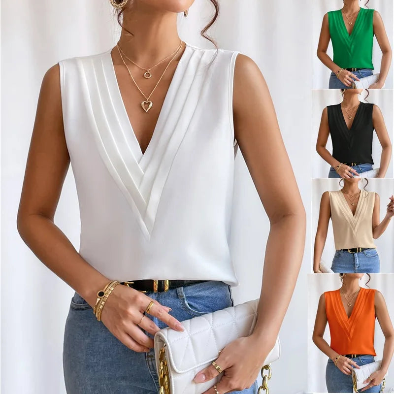 Elanora Damenbluse – Ärmellose Elegante Bluse für Alltag & Büro